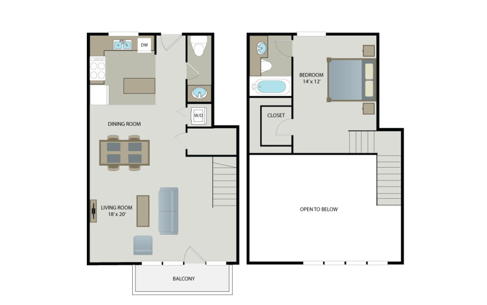 Tribecca Loft - 1 bedroom floorplan layout with 1.5 bathroom and 882 square feet